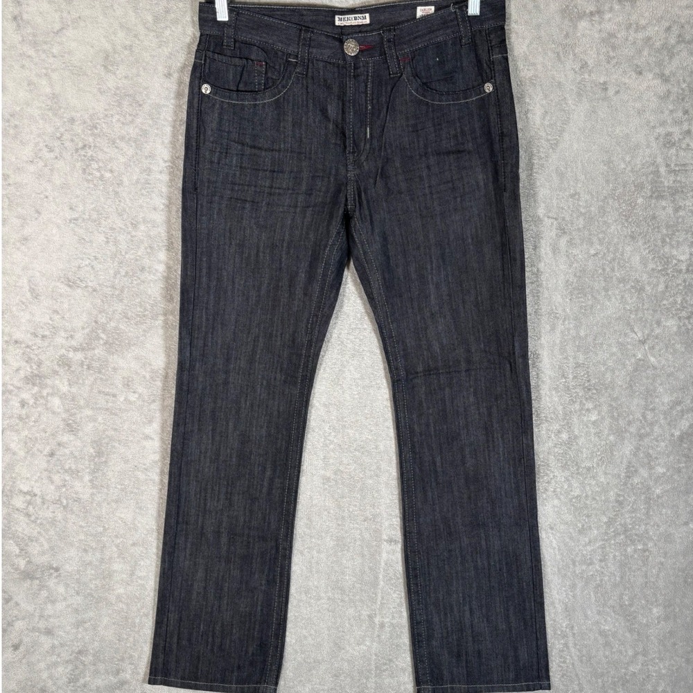 MEK Denim Carlson Straight Leg Jeans Mens 34x34 Dark Wash Embroidered Pockets